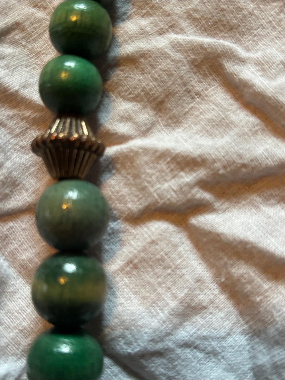 Green Beaded Statement Necklace with Antique Brass Accents - Picture 5 of 7